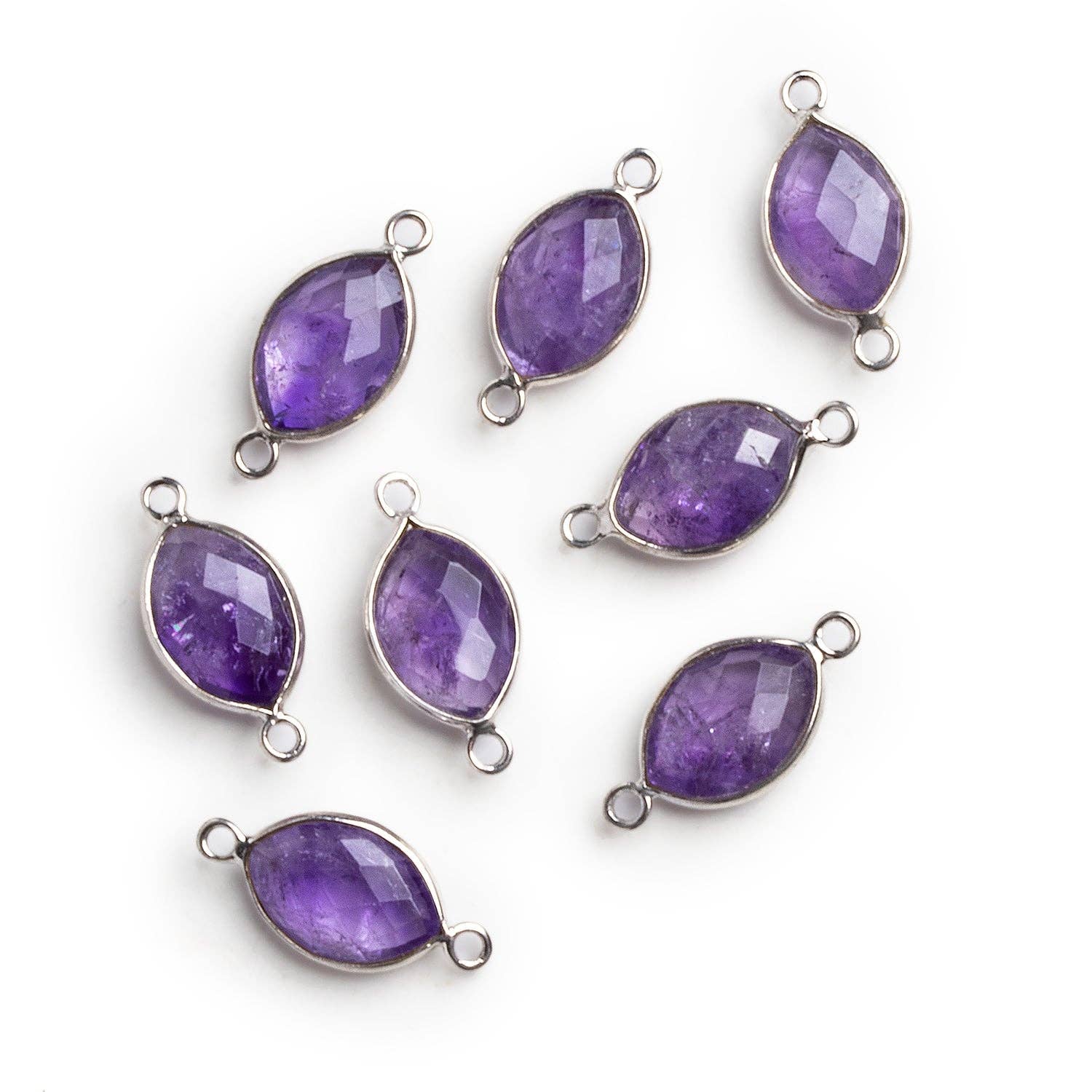 The Bead Traders - Wholesale Individual Charm/Pendant - 20x9mm Silver Bezeled Pink Amethyst Marquise Connector 1 Bead0