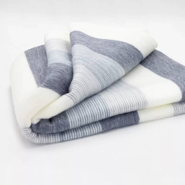 ECUALAMA - Wholesale Throw Blanket - Cayambe - Fine Alpaca Wool Throw Blanket / Sofa Cover - Queen 95 x 65 in -Serene Stripes in White & Shades of Gray2