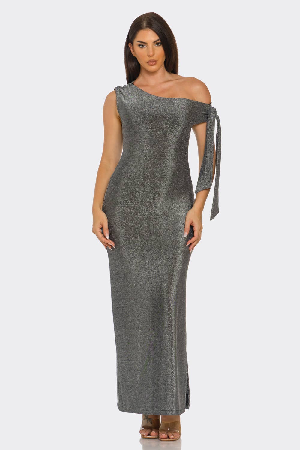 Julia by LoveJ - Wholesale Dress - Women's - Asymmetric One Shoulder Tie Side Slit Maxi Dress