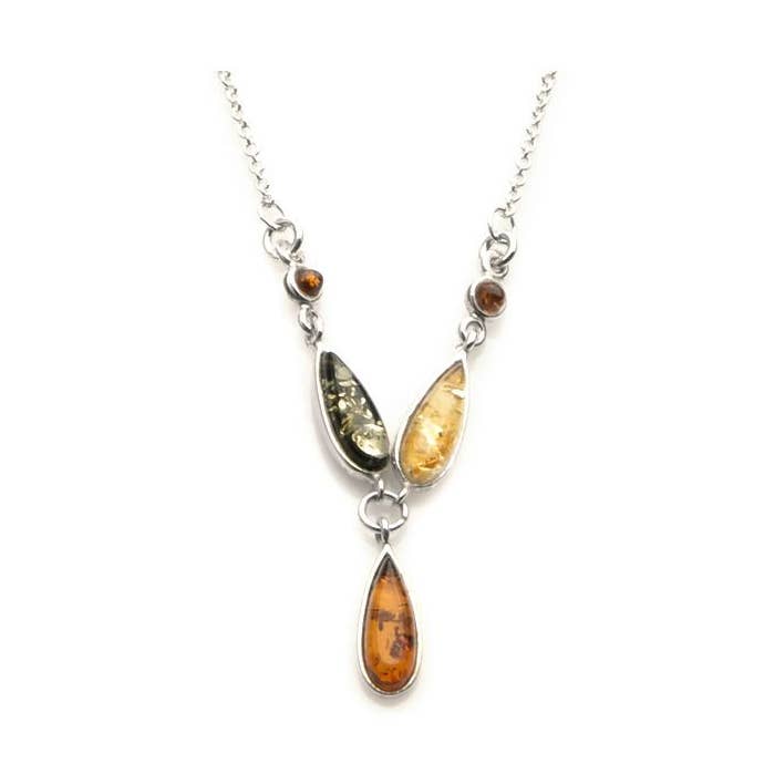 Mångfärgat bärnstensfärgat collier, sterlingsilver, längd 42+ 3 cm för wholesale av OPALOOK France