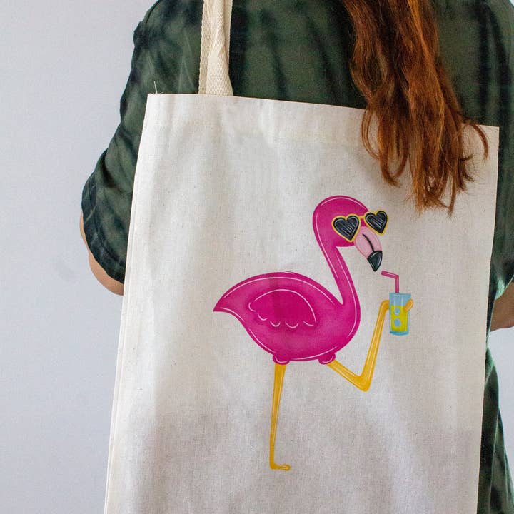 Organic Cotton Tote Bag Flamingo for wholesale by CRETE TRADING INC