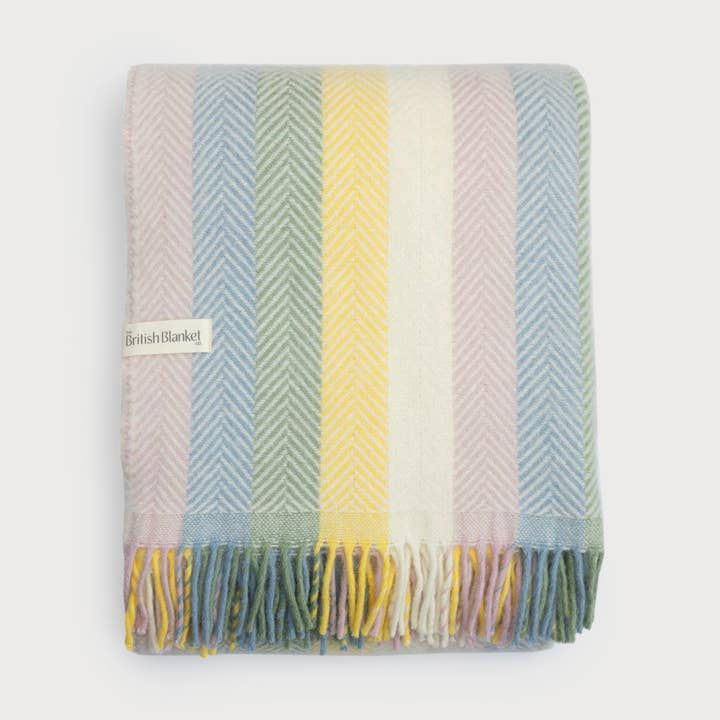 Rainbow Stripe Blanket: Pastel for wholesale by The British Blanket Company