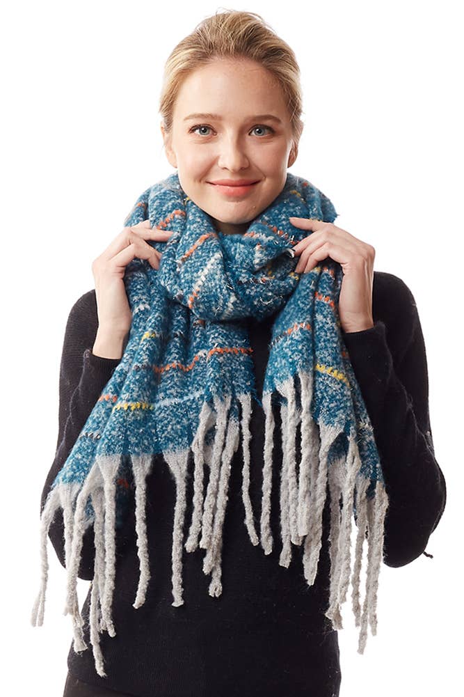 Hana - Wholesale Scarf - Women's - Glitz Color Stitch Fuzzy Oblong Winter Scarf15