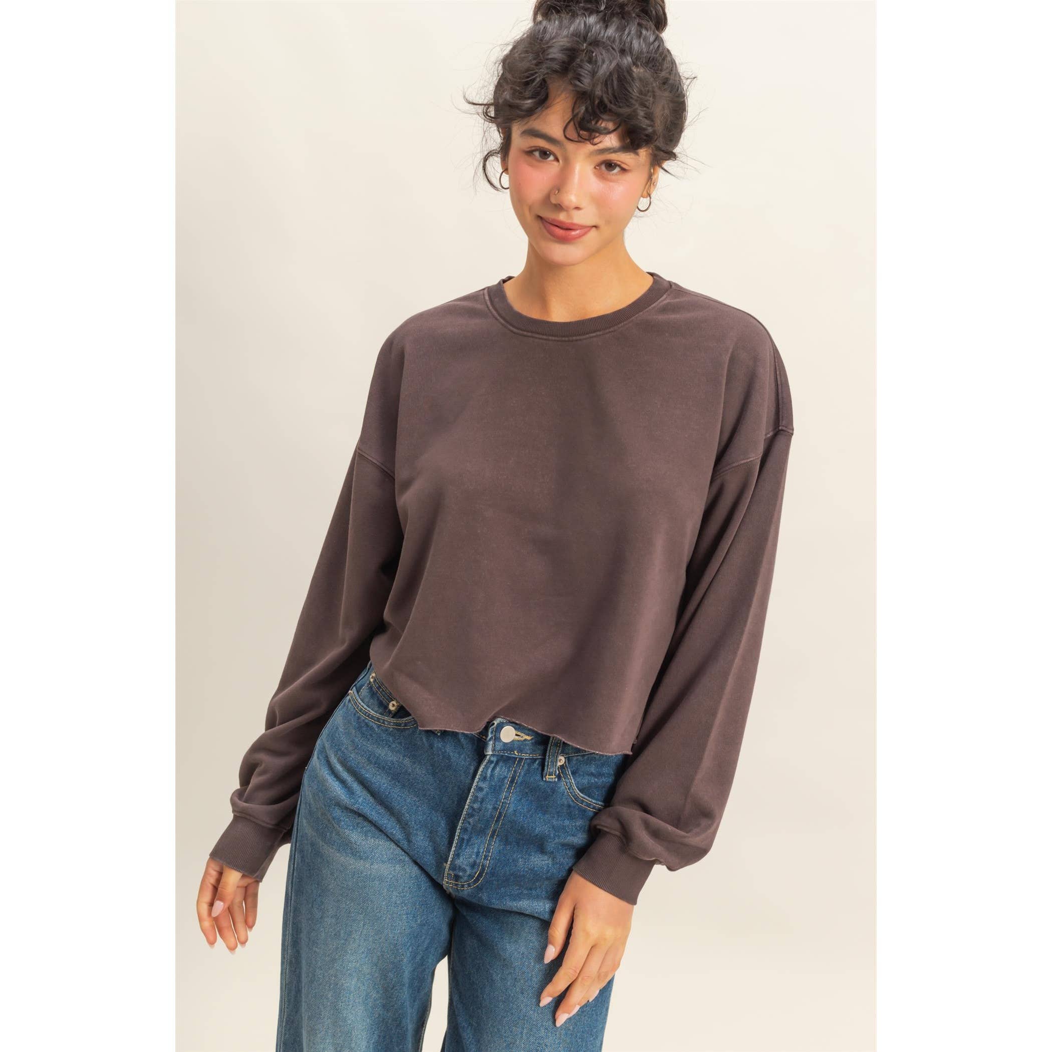 Double Zero - Vente Sweat-shirt – femme - Sweat-shirt à col ras du cou raccourci avec manches surdimensionnées5