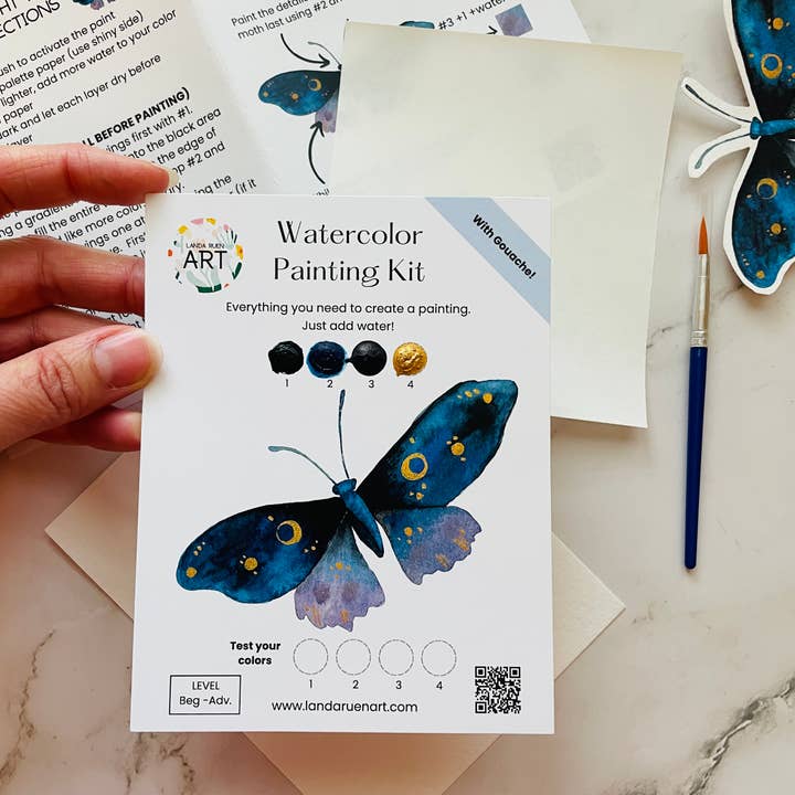 Landa Ruen Art - Wholesale DIY Craft Kit - Midnight Moth Watercolor Kit