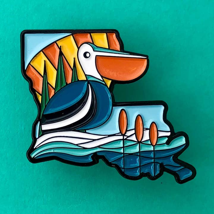Pixel & Ink Creative - Wholesale Lapel Pin/Button - Louisiana Pelican Blues Enamel Pin0