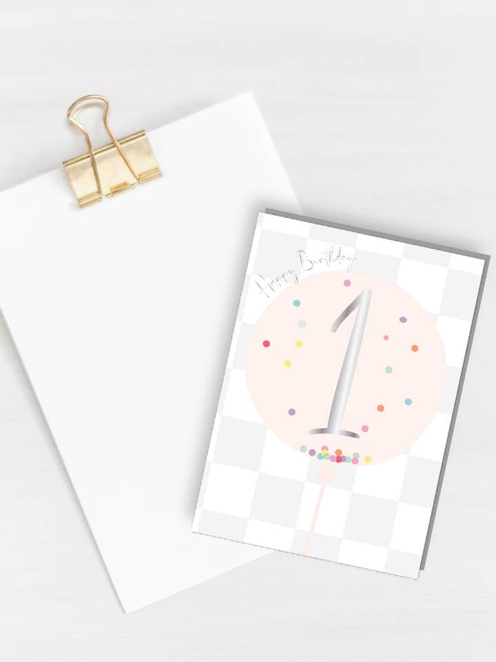 1. Fødselsdag Ballon Kort - Sølv Folieret for engroshandel hos Três Paper Co