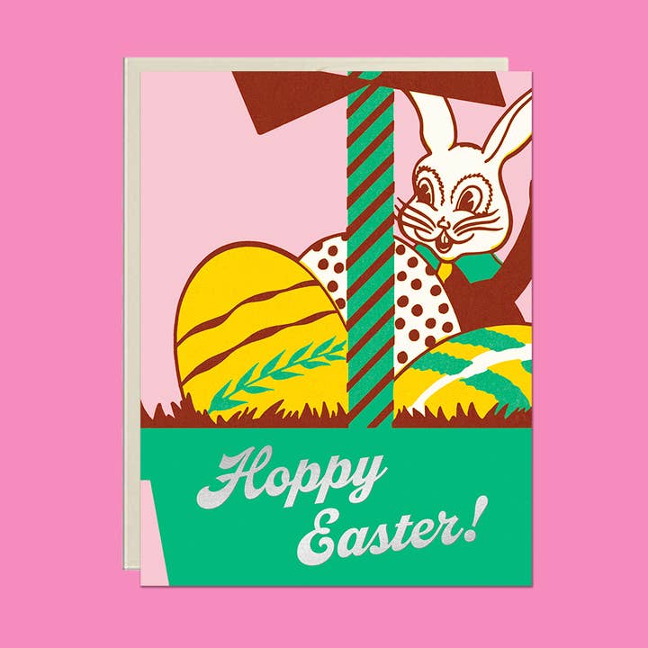 Hoppy Påskekurv og Kanin – Folie-påskekort for engroshandel hos Lucky Goods Paper