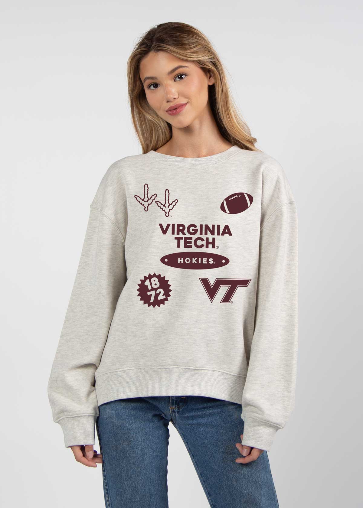 chicka-d - Wholesale Graphic Sweatshirt - Women's - Virginia Tech Hokies Old School Crew0