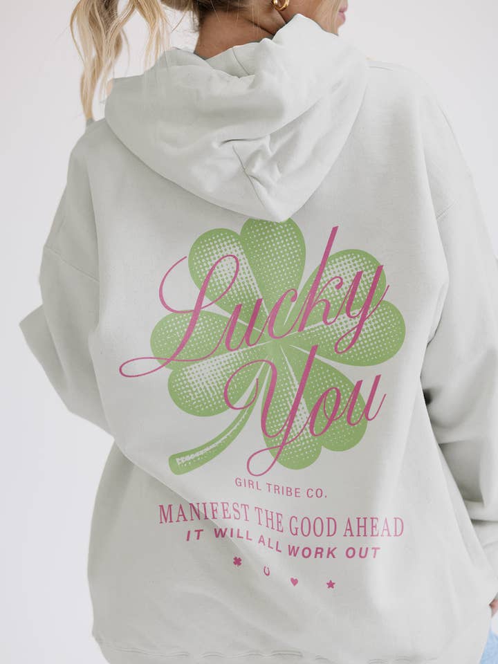 Lucky You Hoodie in White for wholesale by Girl Tribe Co