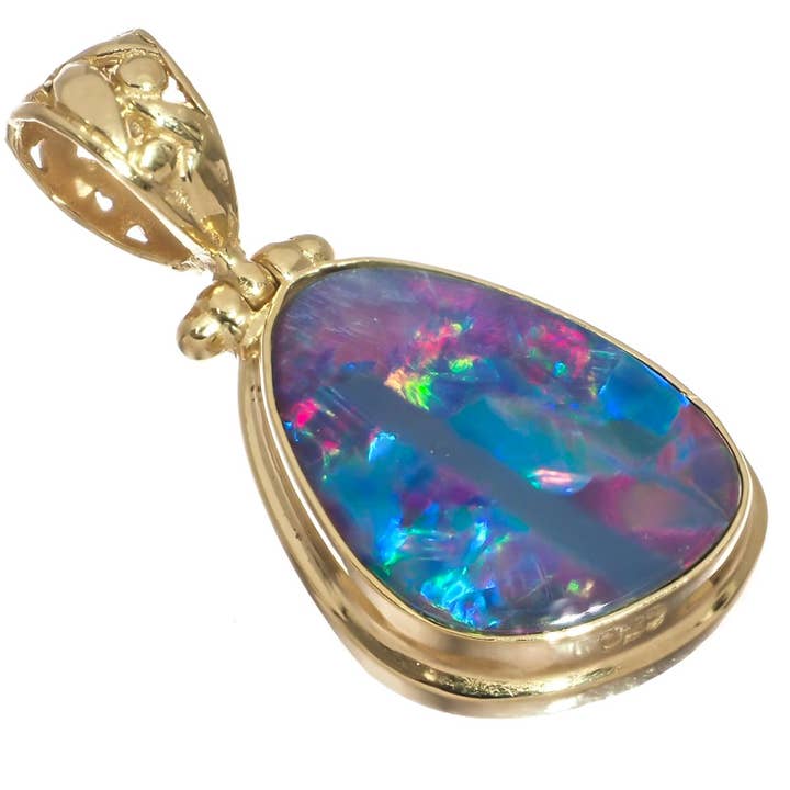 Pendentif en opale australienne multicolore en argent 925 plaqué or vermeil, 1 1/8" pour la vente par FifiRose