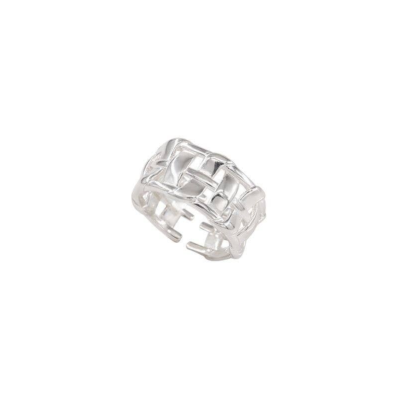 Gemscape UK – wholesale Band/stacked ring – Silver Open Index Finger Ring Wide Hollow Braided Fashion10