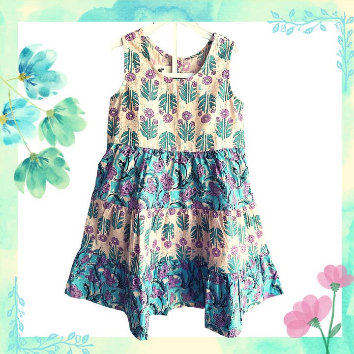 Girls Tier Dress - Hand Block Print Cotton Artisan Dress for wholesale by The Indian Bazaar