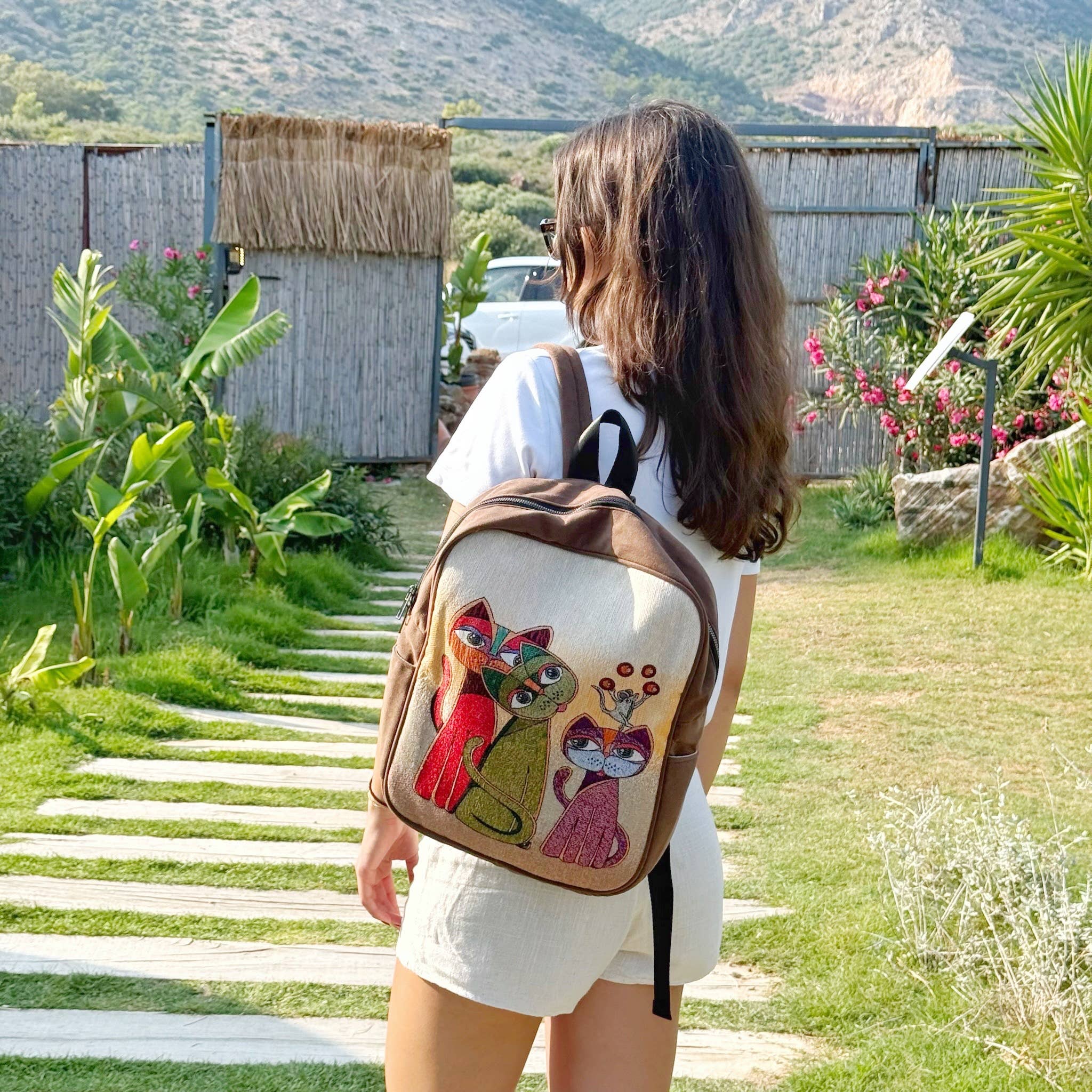 Evileyefavor – wholesale Backpack – Women's – Boho Evil Eye Canvas Backpack - Blue & White Daypack3