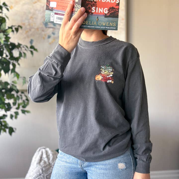 The Fall Book Stack Long Sleeve Tee for wholesale by Paperback Post
