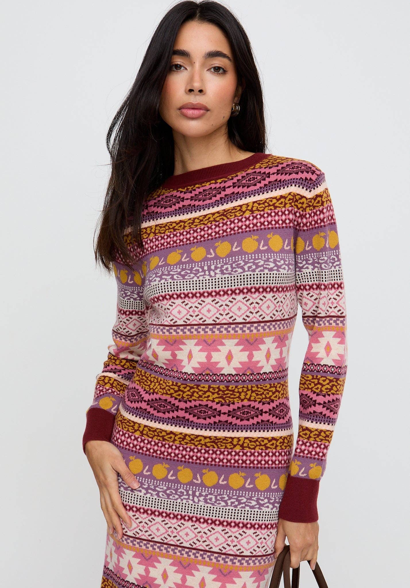 Raffya - Vente Robe – femme - Robe Maxi Jacquard Folk Longue Elvis en Multicolore3