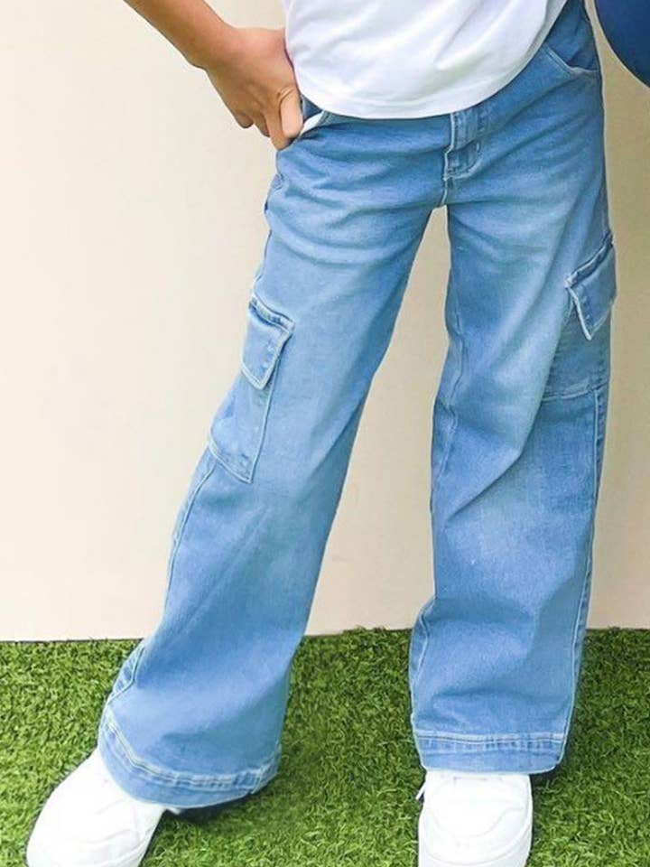 GDP-23-89138A Girls Wide Leg Denim Jean w/ Cargo Pocket for wholesale by Cutie Patootie Clothing