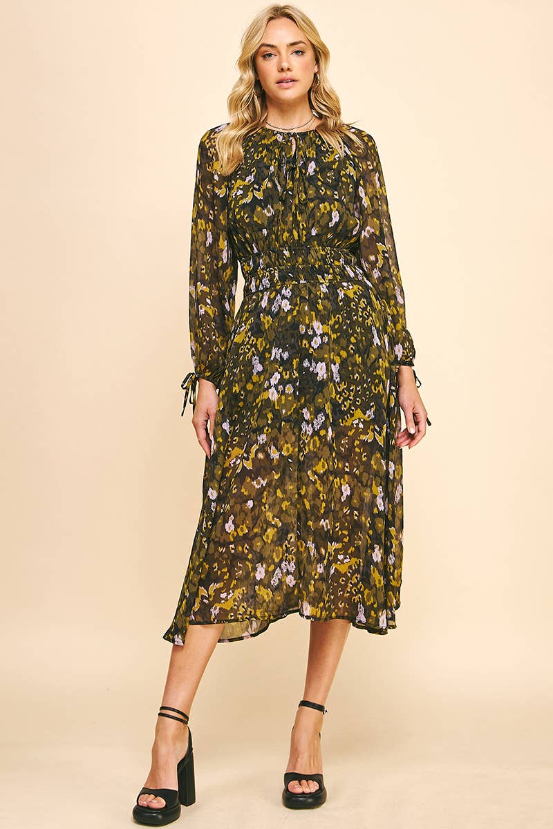 BLACK MULTI FLORAL PRINT WOVEN MIDI DRESS - 5385D for wholesale on Faire0