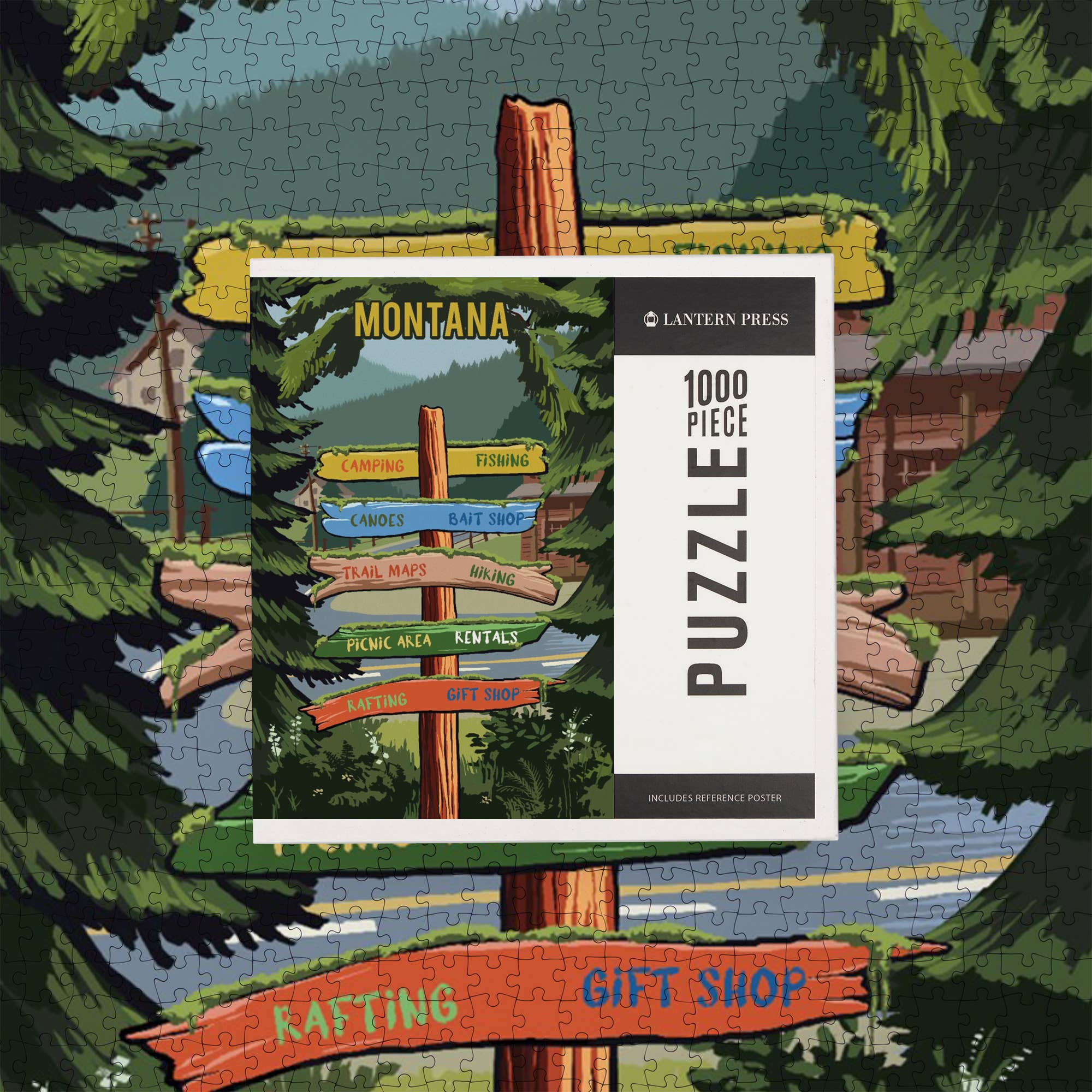 Lantern Press - Wholesale Puzzle - Adult - 1000 PIECE PUZZLE Montana, Signpost, Forest & Camp6