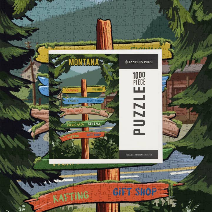 Lantern Press - Wholesale Puzzle - Adult - 1000 PIECE PUZZLE Montana, Signpost, Forest & Camp6