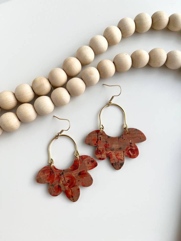 Floral Earring, Leather Cork Earrings, Lightweight Earrings for wholesale by Mountain Marigold Jewelry