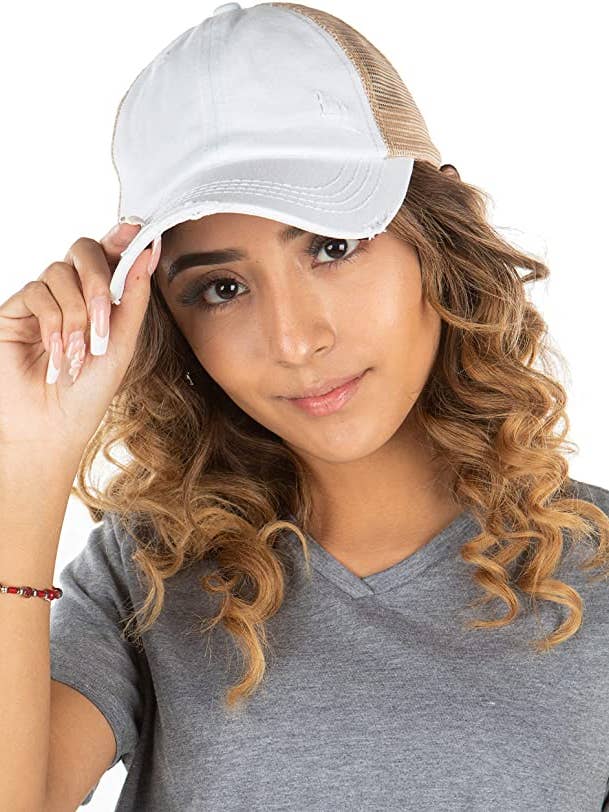 Trucker Hat (White/Beige Mesh) for wholesale by Funky Junque