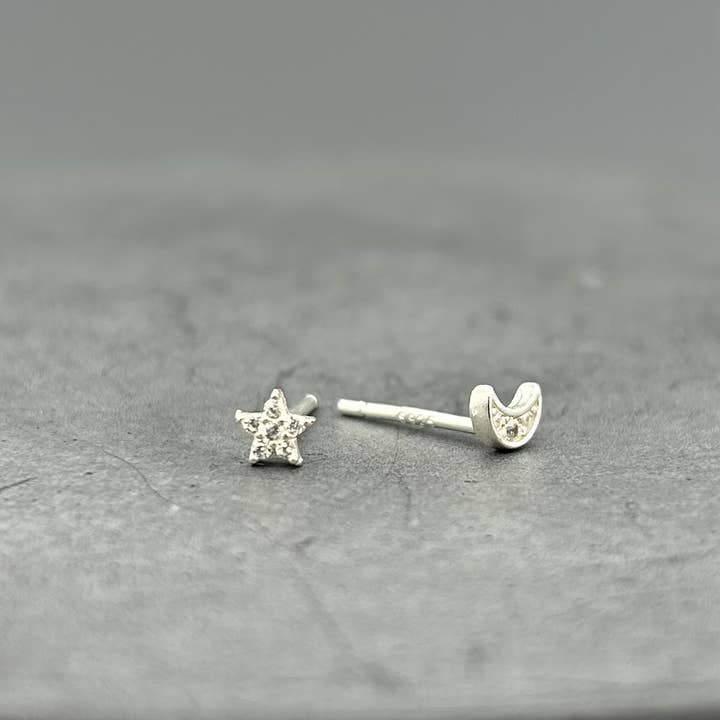 CZ Star & Moon Studs for wholesale by Something Silver