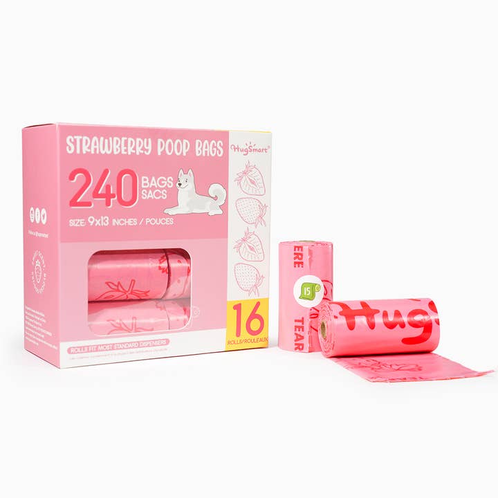 HugSmart Pet - Strawberry 16 Rolls | 240 Bags for wholesale by Hugsmart Products Inc
