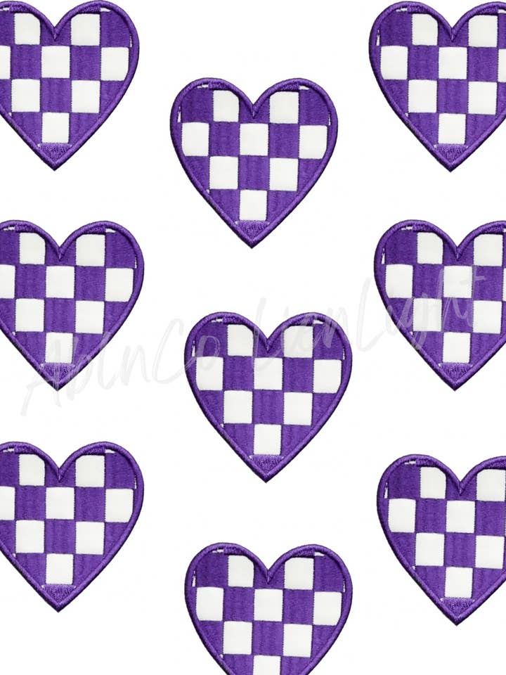 purple checkered heart patch iron on trucker hat patches 3” for wholesale by ABLNco