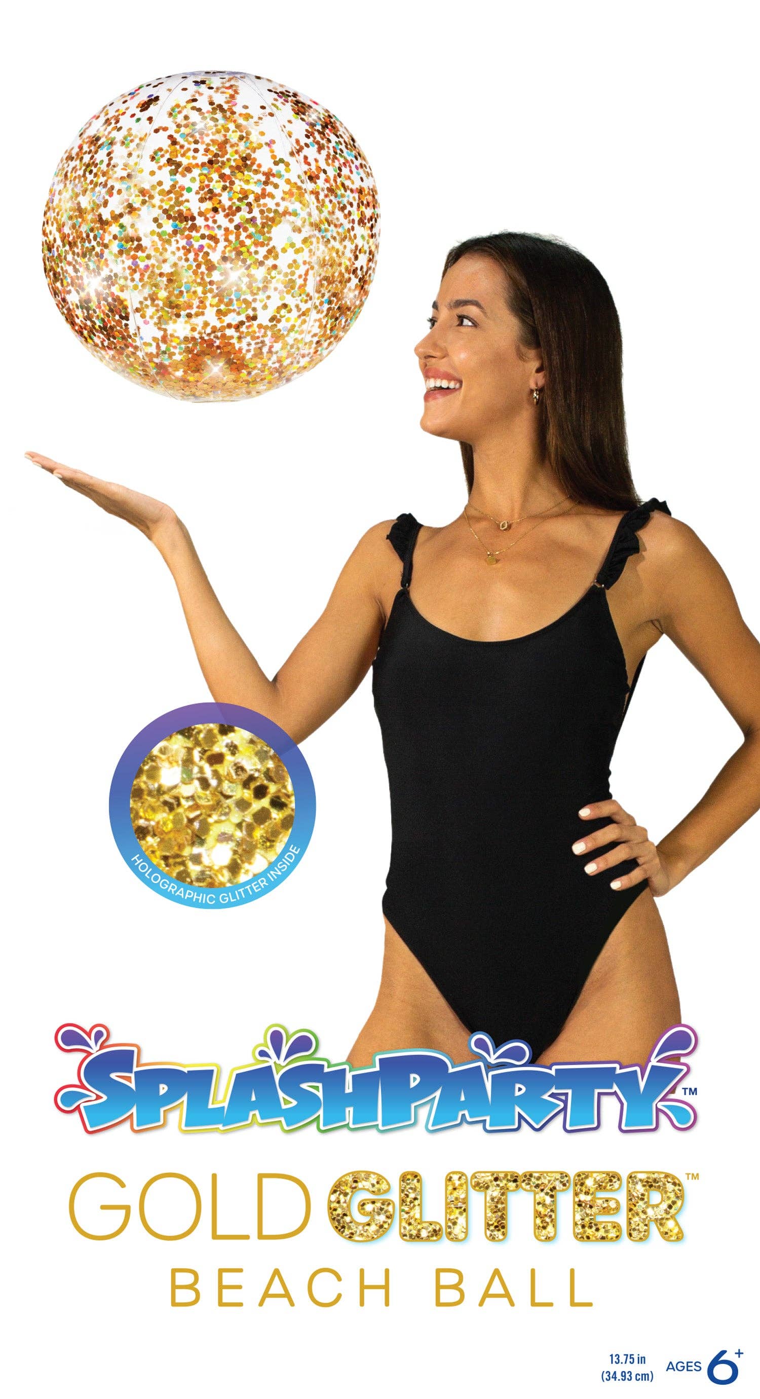 PoolCandy - Wholesale Beach/Pool Toy - Kids & Baby - SplashParty 13.75" Jumbo Beach Ball with Glitter - Gold Glit3