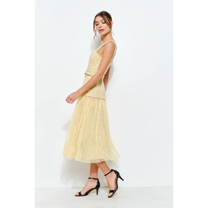 INA - Wholesale Dress - Women's - Strapless Tweed with Lace Pleat Midi Dress