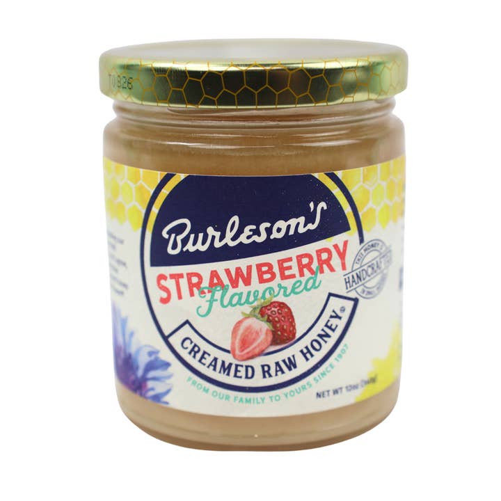 Burleson's Strawberry Flavored Creamed Raw Honey, 12 Oz (Pack of 12) for wholesale by Burleson’s Honey