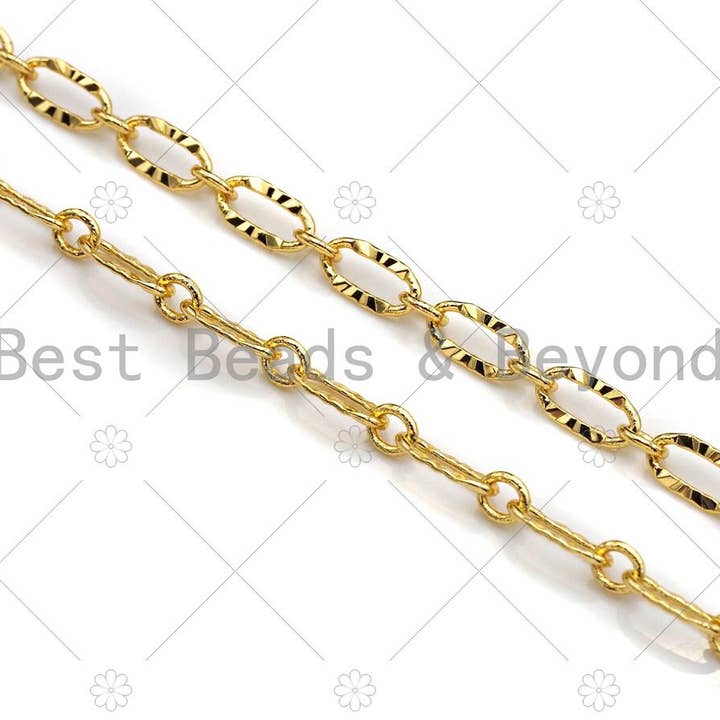 BestBeads&Beyond - Wholesale Link & Chain Necklace - 4mm Gold Flat Oval Linked Chain by Yard, Dainty Delicate Oval Link Chain, Gold Plated Brass Chain, Wholesale Chain, sku#LK1241