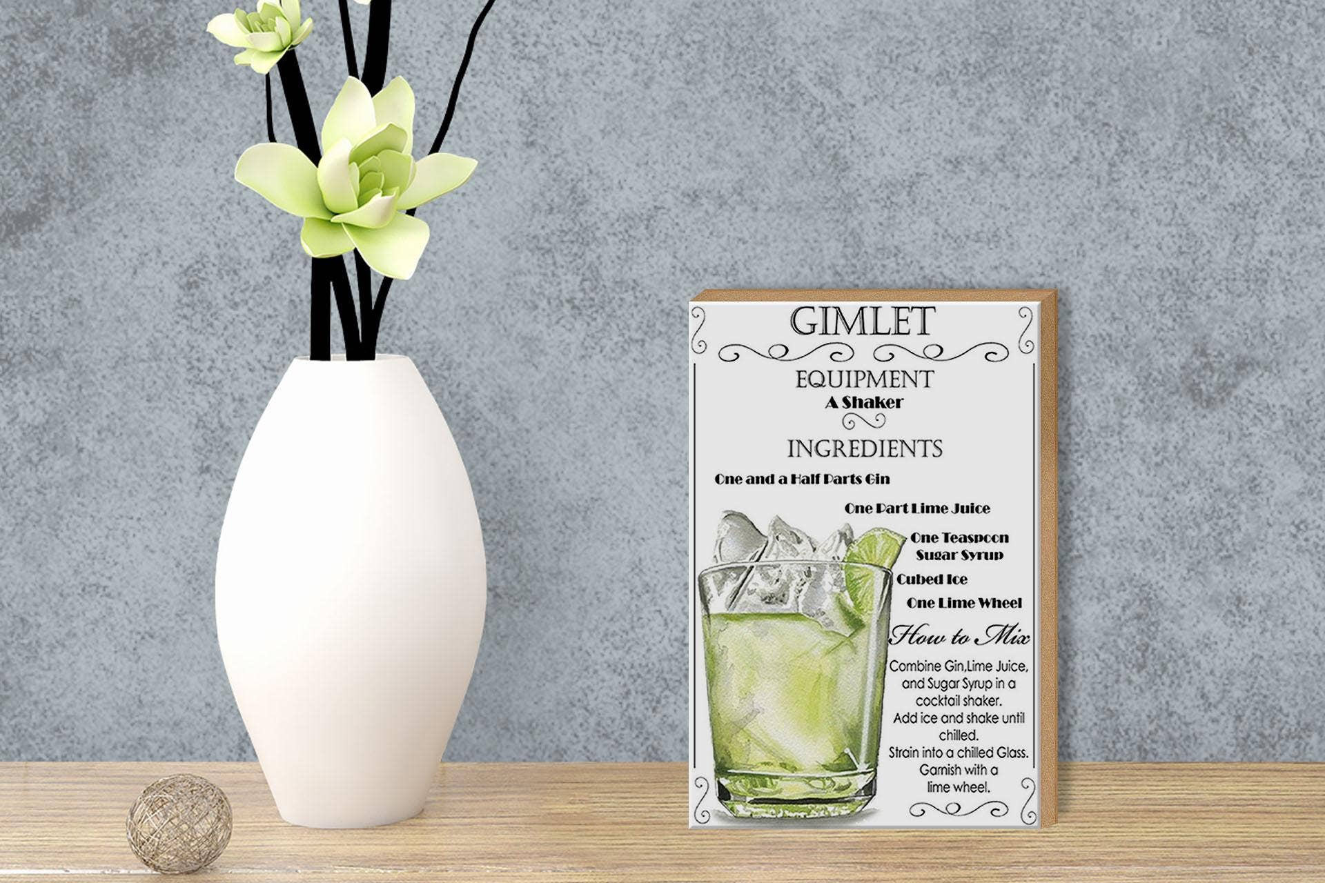Femer - Wholesale Sign - Wooden sign alcohol 12x18 cm Gimlet equipment ingredients decorative sign3
