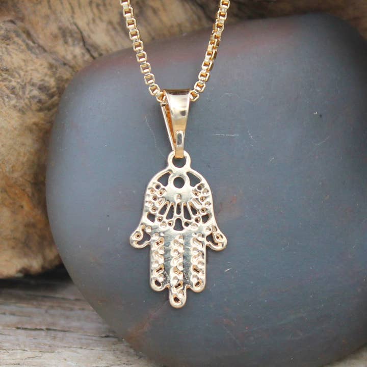 BeSheek Goldfilled Hamsa Hand Pendant Necklace for wholesale by BESHEEK JEWELRY