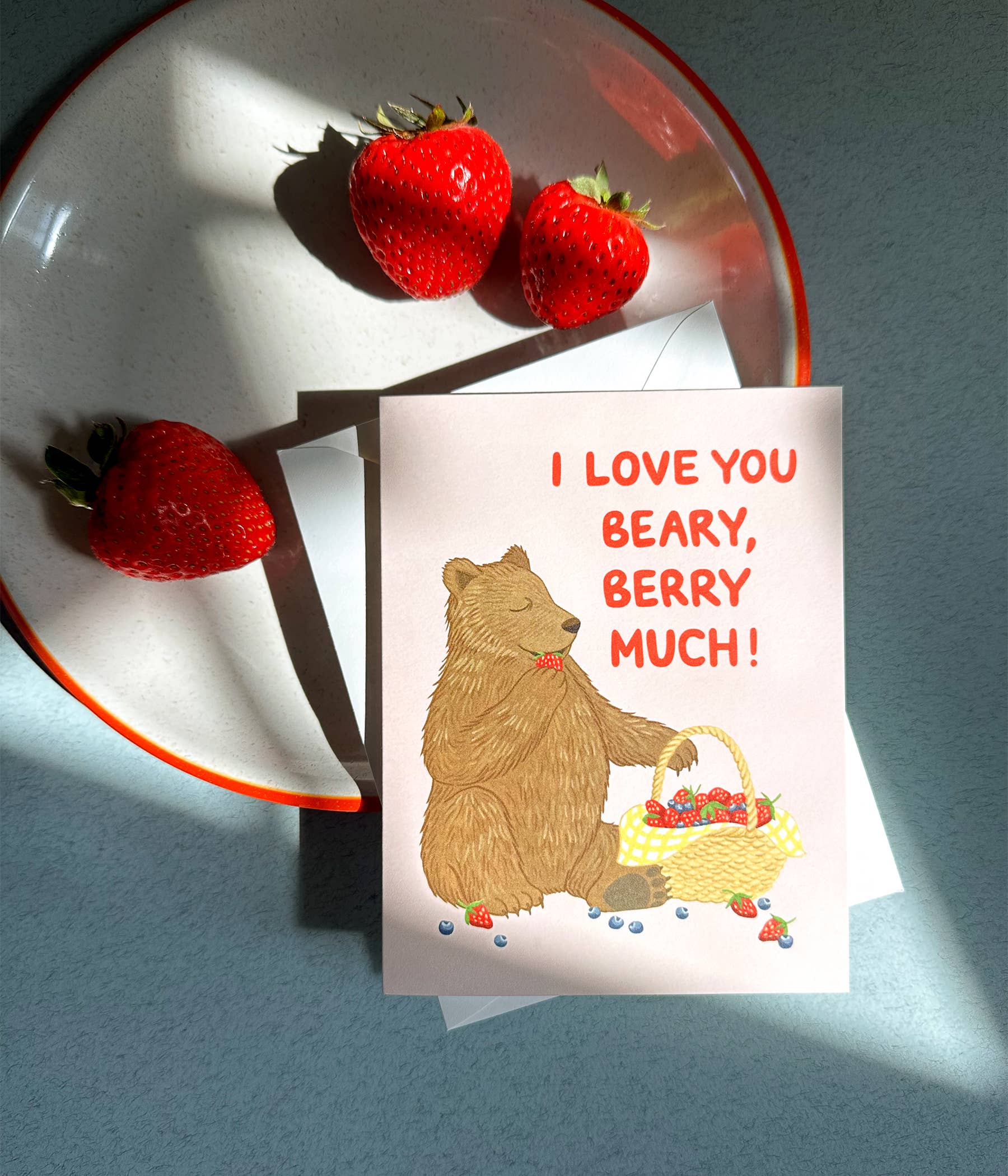 Yeppie Paper - Wholesale Love Card - Bear with Basket of Berries Love Card4