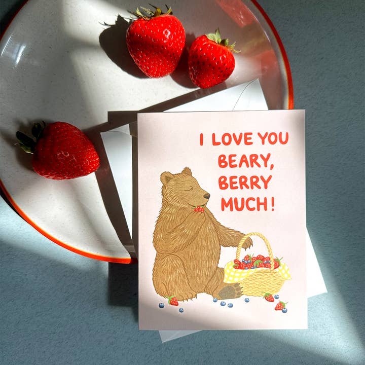Yeppie Paper - Wholesale Love Card - Bear with Basket of Berries Love Card4