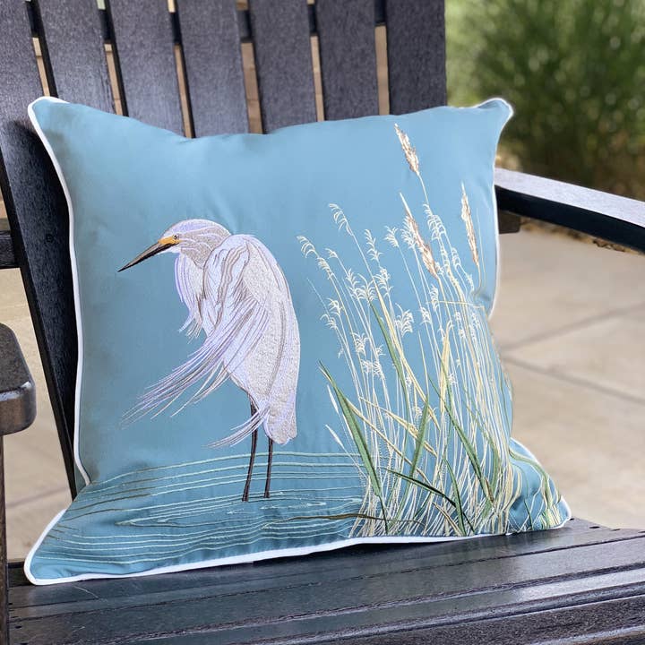 Rightside Design - Wholesale Throw/Decorative Pillow - Snowy White Egret Indoor/Outdoor Throw Pillow