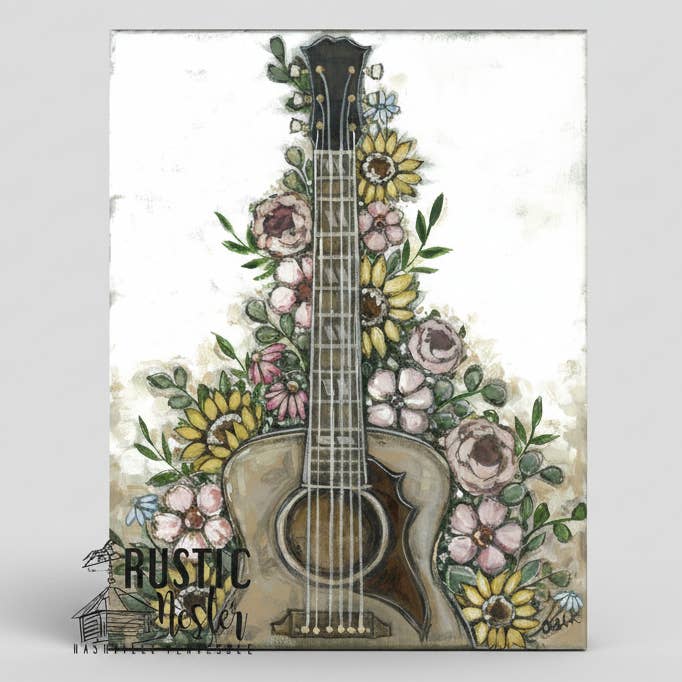 Décoration murale en toile de campagne, impression d'art originale de guitare pour la vente par Rustic Nester
