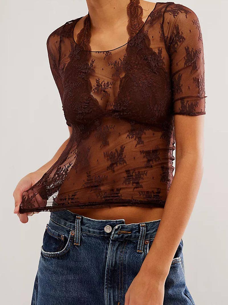 safistyle - Wholesale Blouse - Women's - Sheer Lace Floral Top with 1/2 Sleeve6