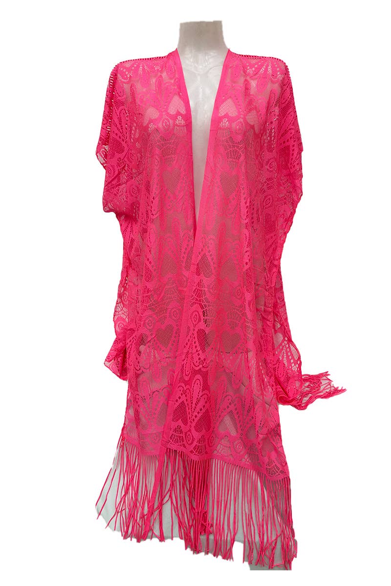 Belle Com'Elle - Venta al por mayor Camisola de baño - Mujer - Poncho de playa grande con encaje abierto y diseño de corazones2