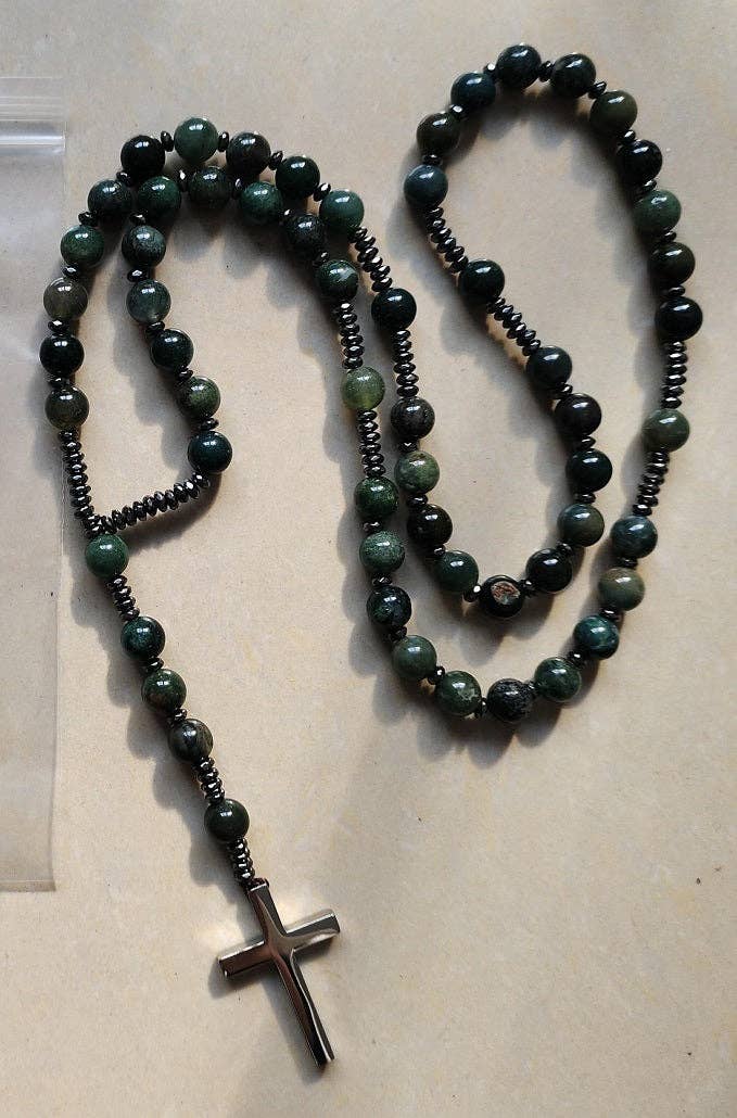 Namu Baru Inc. – Großhandel Gebetskette für den Hals – Rosenkranz mit Moosachat-Edelsteinen — Gebetsperlen — 8 mm