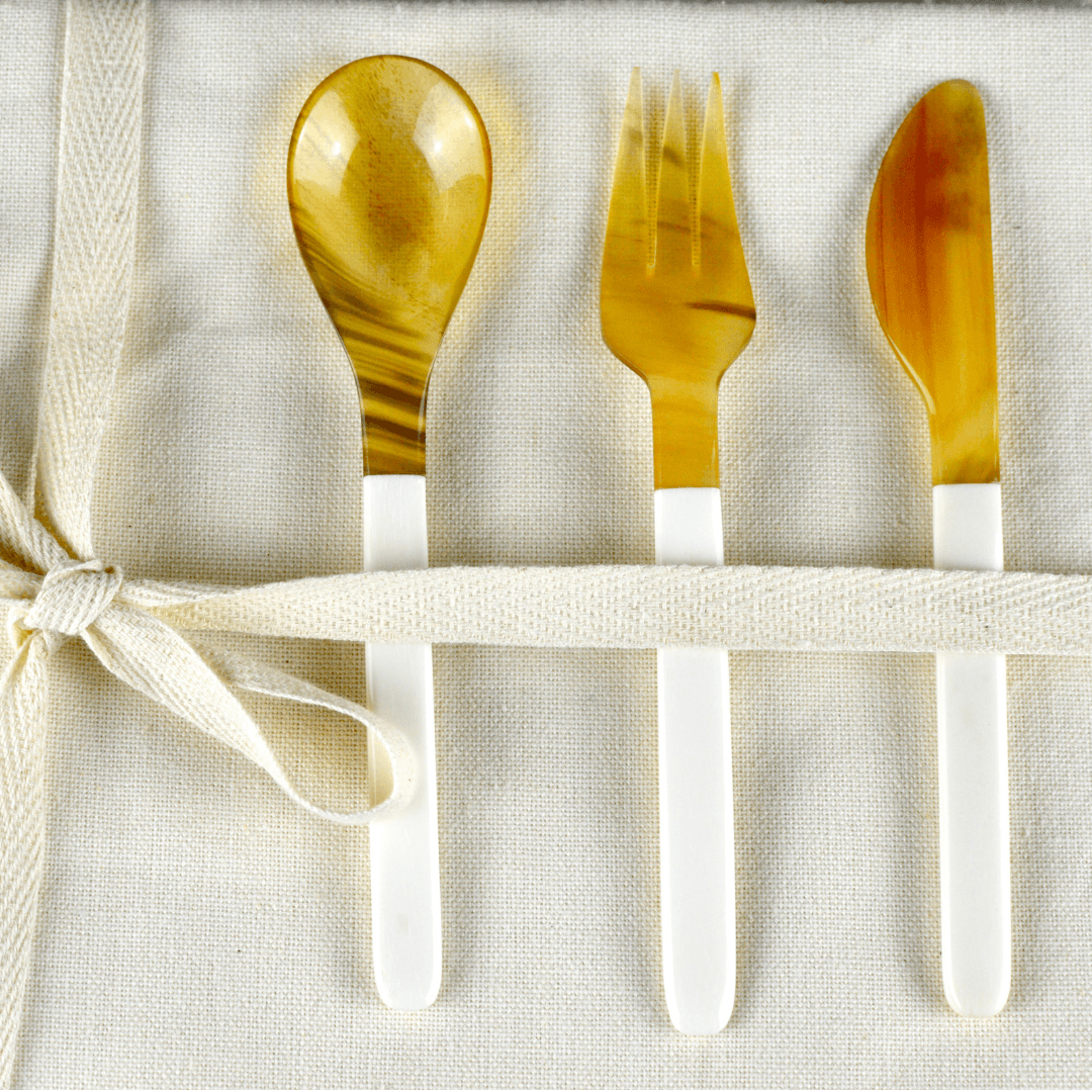 Luala Silk – wholesale Blandat bestickset – Buffalo Horn Bestick Set - sked gaffel och smör kniv-vit/Blond6