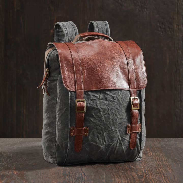 Mona B. - Wholesale Backpack – Unisex - Aldrich Unisex Backpack in Up-Cycled Canvas and Leather1