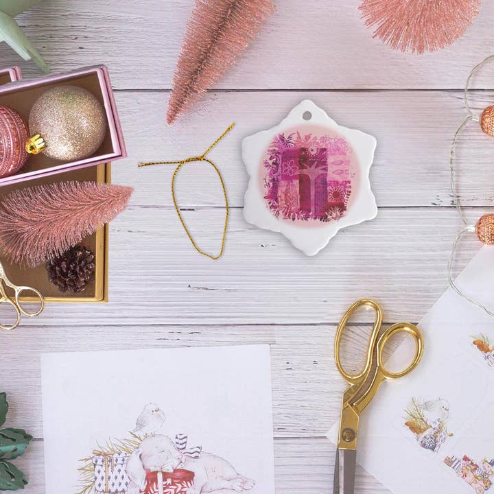 3dRose - Wholesale Ornament - 3dRose, Palm Tree Collage In Pink, Ornament5