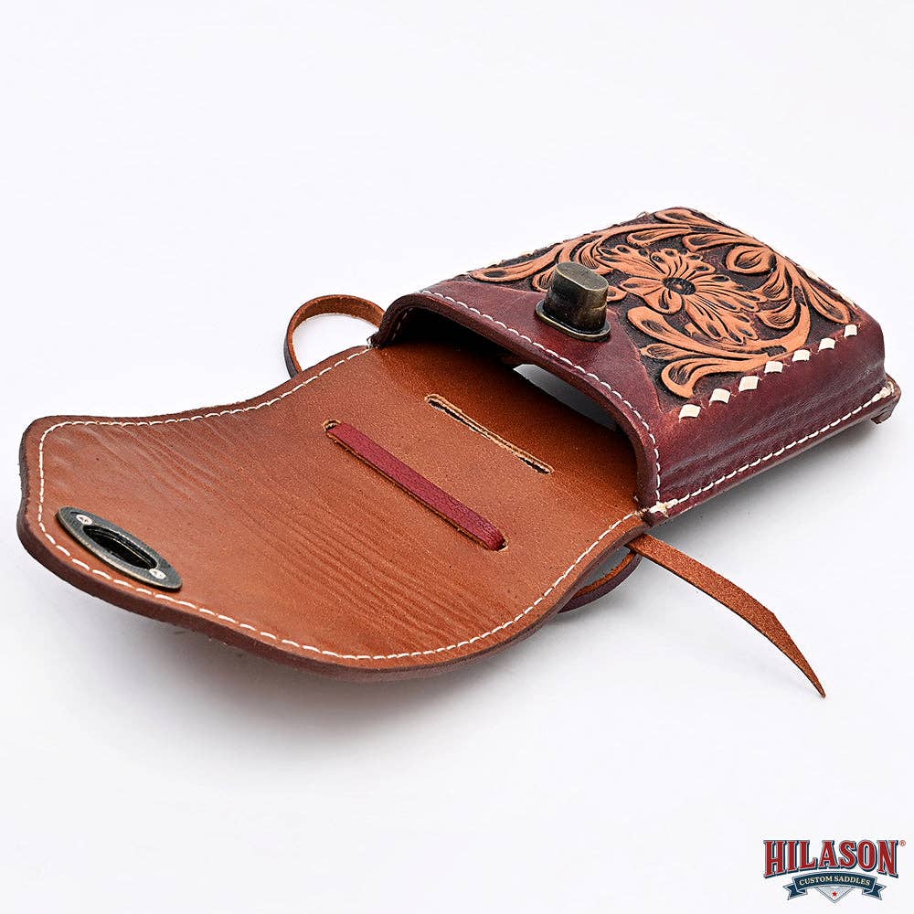 HILASON - Wholesale Phone Wallet - Women's - Hilason Basketweave Floral Cell Phone Case Tan American Leather35