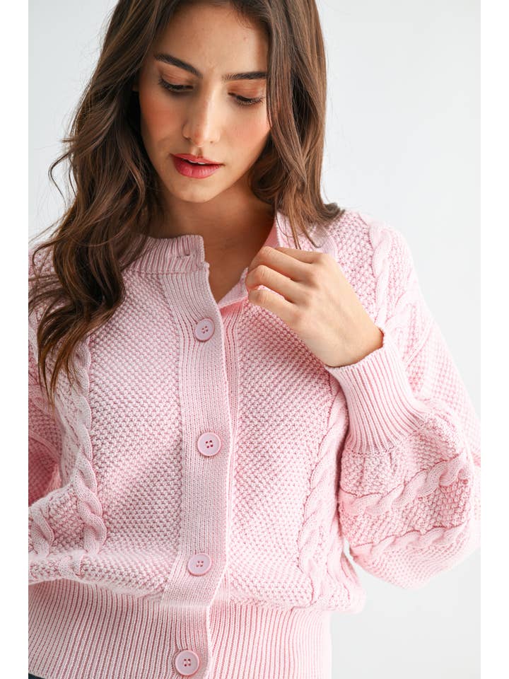 Camellia - Wholesale Cardigan - Women's - CW10019E WASHED BLENDED BROWN CABLE KNIT CARDIGAN18