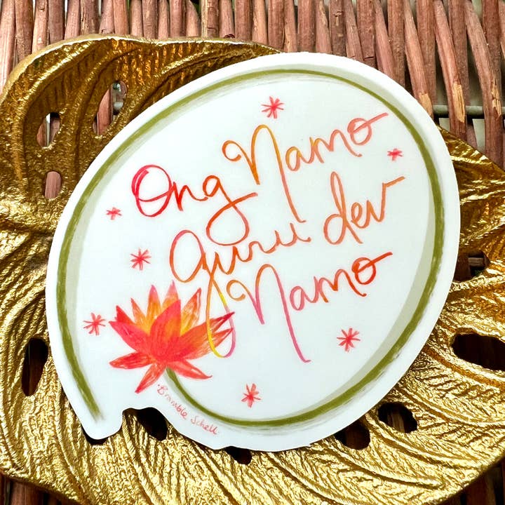 Ong Namo Guru Dev Namo Hand-Lettered Vinyl Sticker for wholesale by Bramble Schell Studio