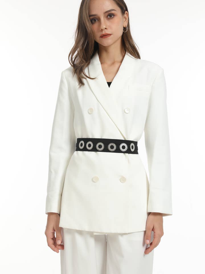 Elastic Belt with Shiny Floral Ornament B-32653 for wholesale by PHANIE MODE