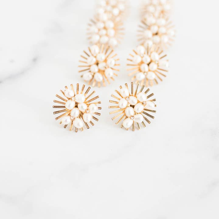 St Armands Designs of Sarasota - Wholesale Stud/Post Earrings - Sunburst Pearl Statement Stud Earrings